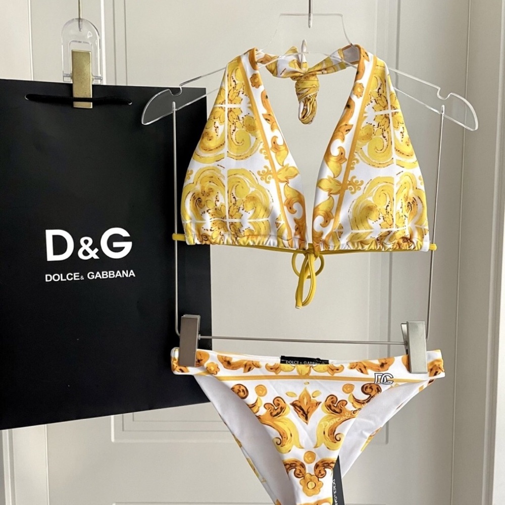 Dolce Gabbana Swimsuit Gold Scroll Print Bikini